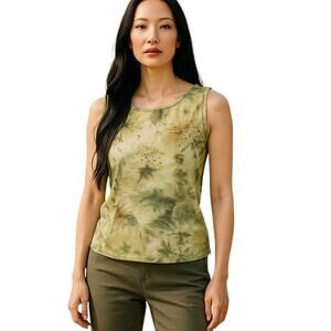 Xhilaration Green Tie Dye Glitter Tank Top Sz M Floral Burst Print Y2K Style